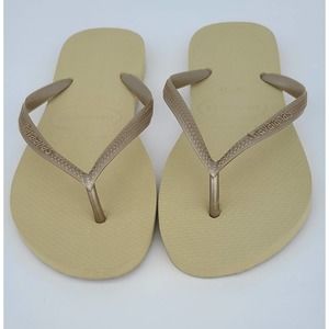 Havaianas Slim Sparkle Thong Flip Flop Sandals Light Beige